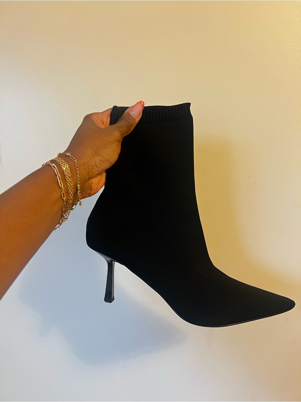 Black Stretch Sock Bootie with Pointed Toe